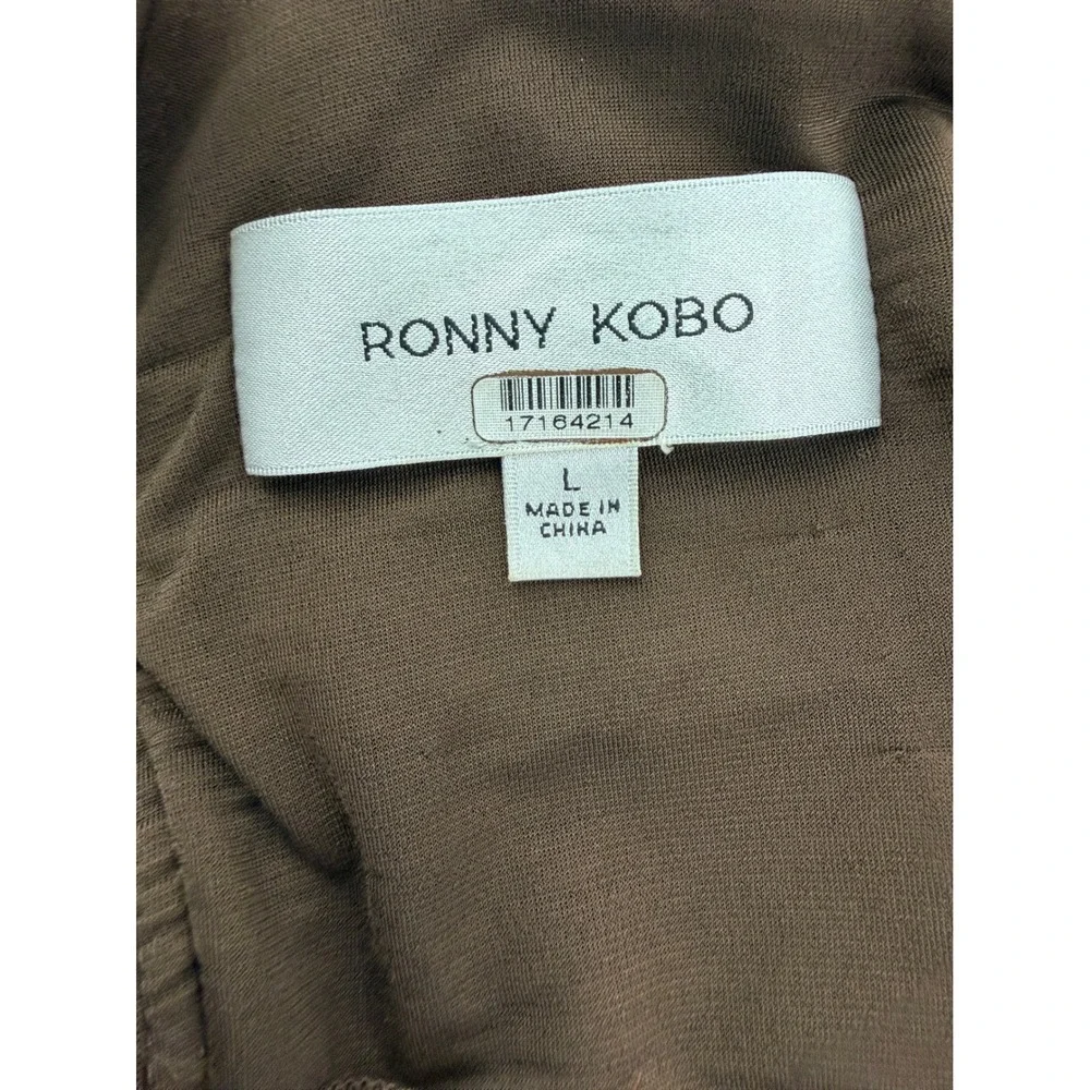 Ronny Kobo Brown One Shoulder Ruched Sheer Draped Mini Dress Size L - Picture 5 of 11